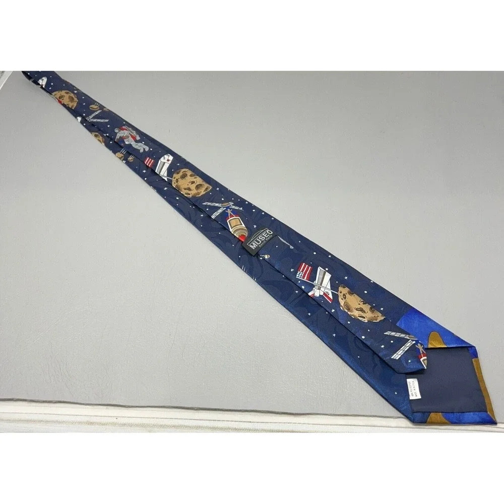 Vintage Museo Space Capsule Tie‎ Blue Space Walk USA Flag Hand Made in Korea